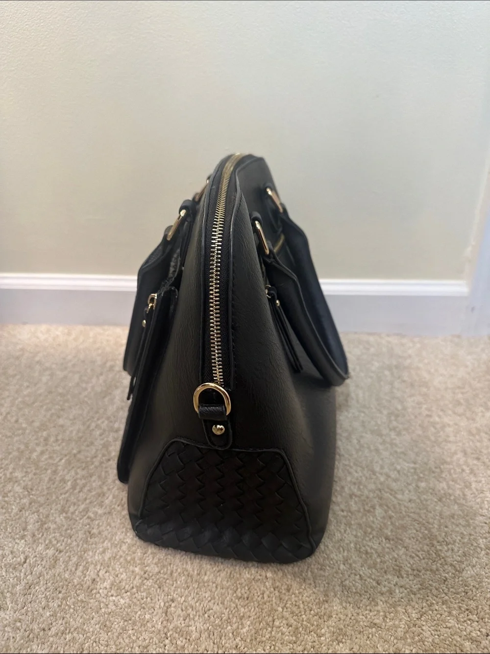 Black Woven Front Satchel Handbag - Women Bags